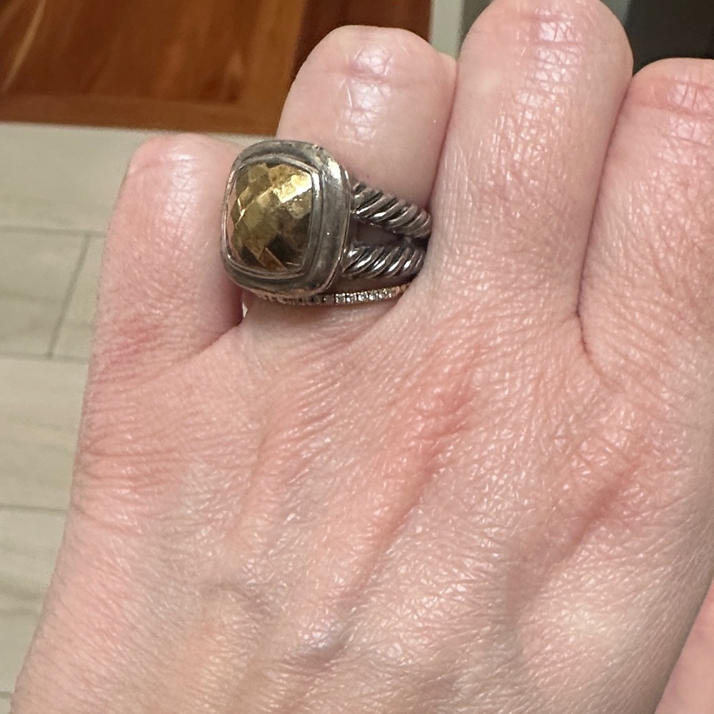 David Yurman Two Tone Albion Ring Gemstone Silver Statement Ring